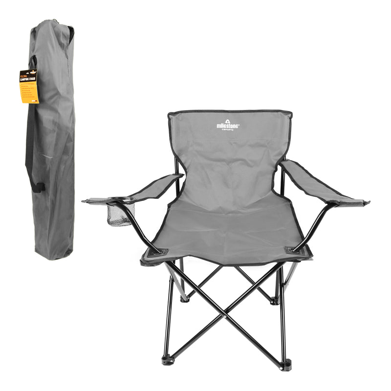 Load image into Gallery viewer, Folding Chair With Cup Holder - Grey
