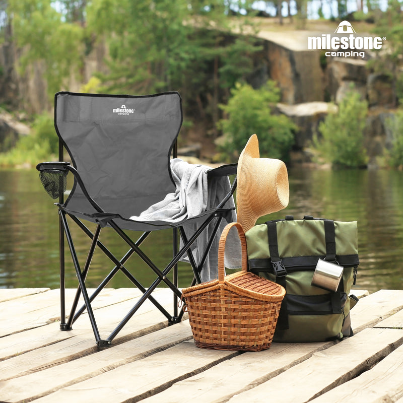 Load image into Gallery viewer, Folding Chair With Cup Holder - Grey
