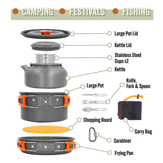 11 piece Aluminium Camping Cookware Kit