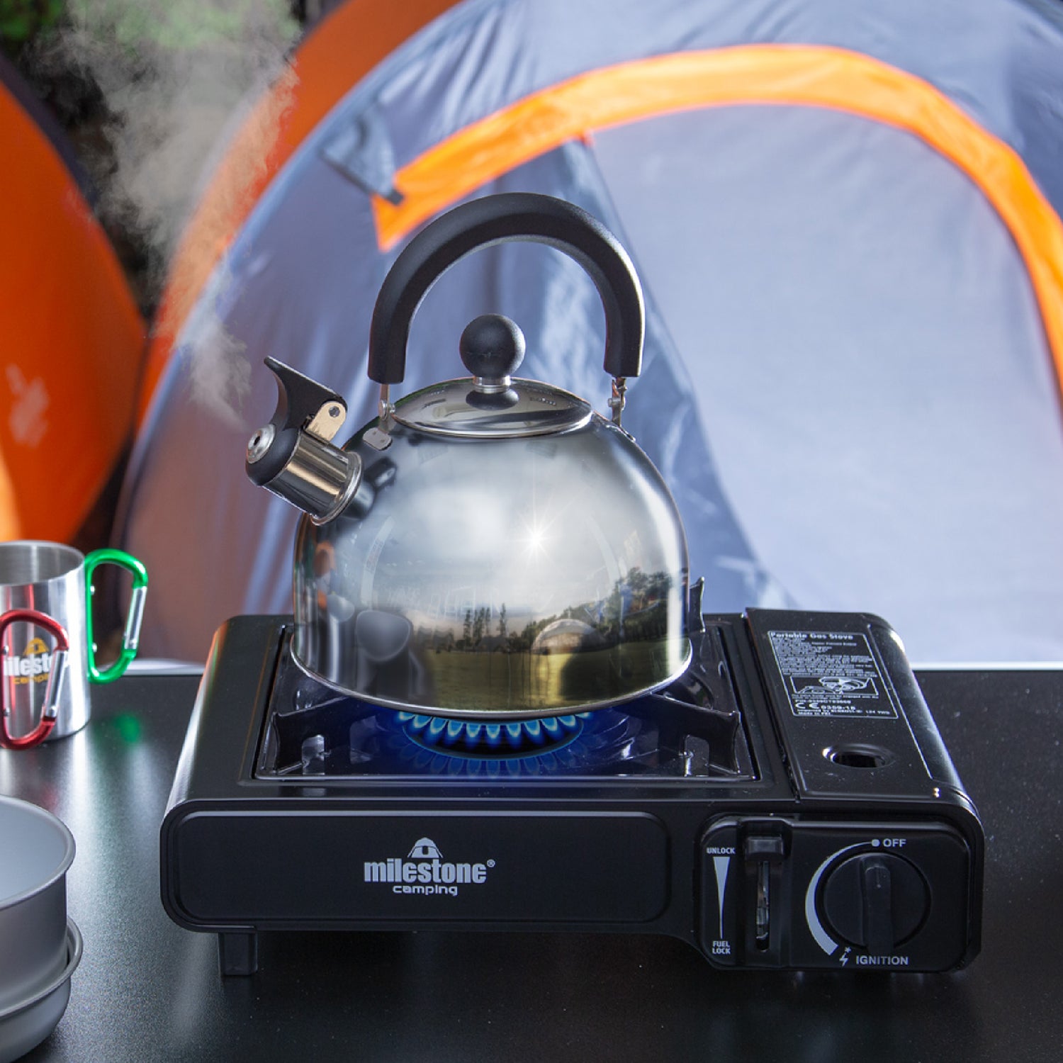 Milestone Camping 88139 Materasso gonfiabile doppio, facile da gonfiare e sgonfiare, design floccato, campeggio, festival, pigiama party e riunioni di famiglia