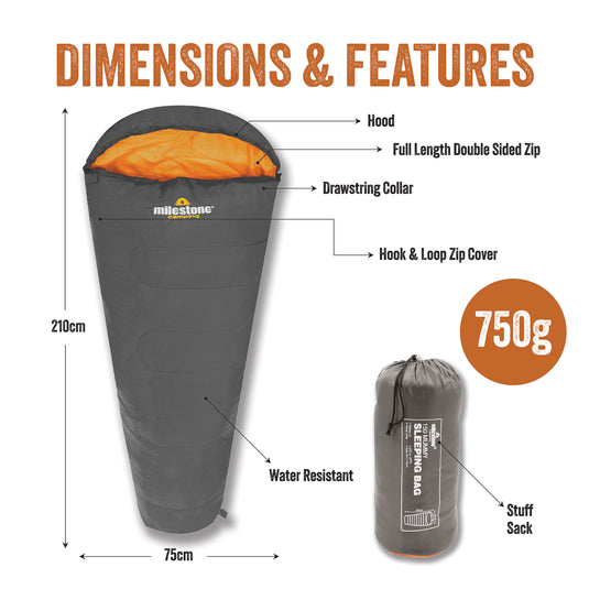 Mummy Sleeping Bag - Grey & Orange