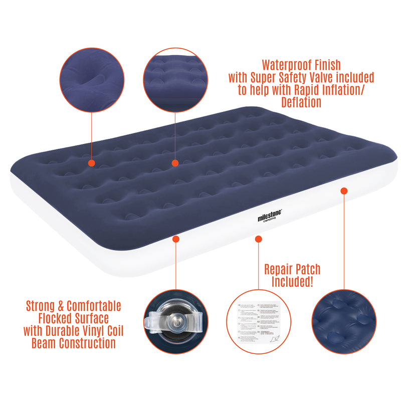 Load image into Gallery viewer, Double Inflatable Airbed - Blue &amp; White
