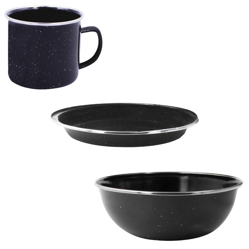 Load image into Gallery viewer, Enamel Bowl, Cup and Plate Set
