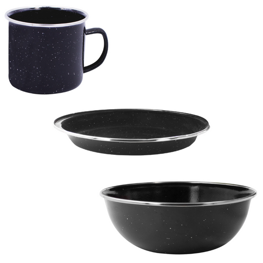 Enamel Bowl, Cup and Plate Set